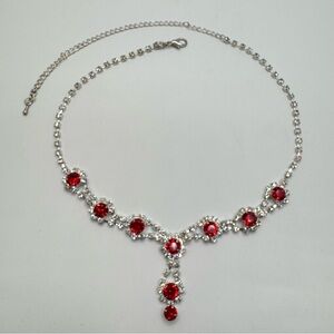 Red Crystal Y Necklace Rhinestone Drop Statement Formal Jewelry New